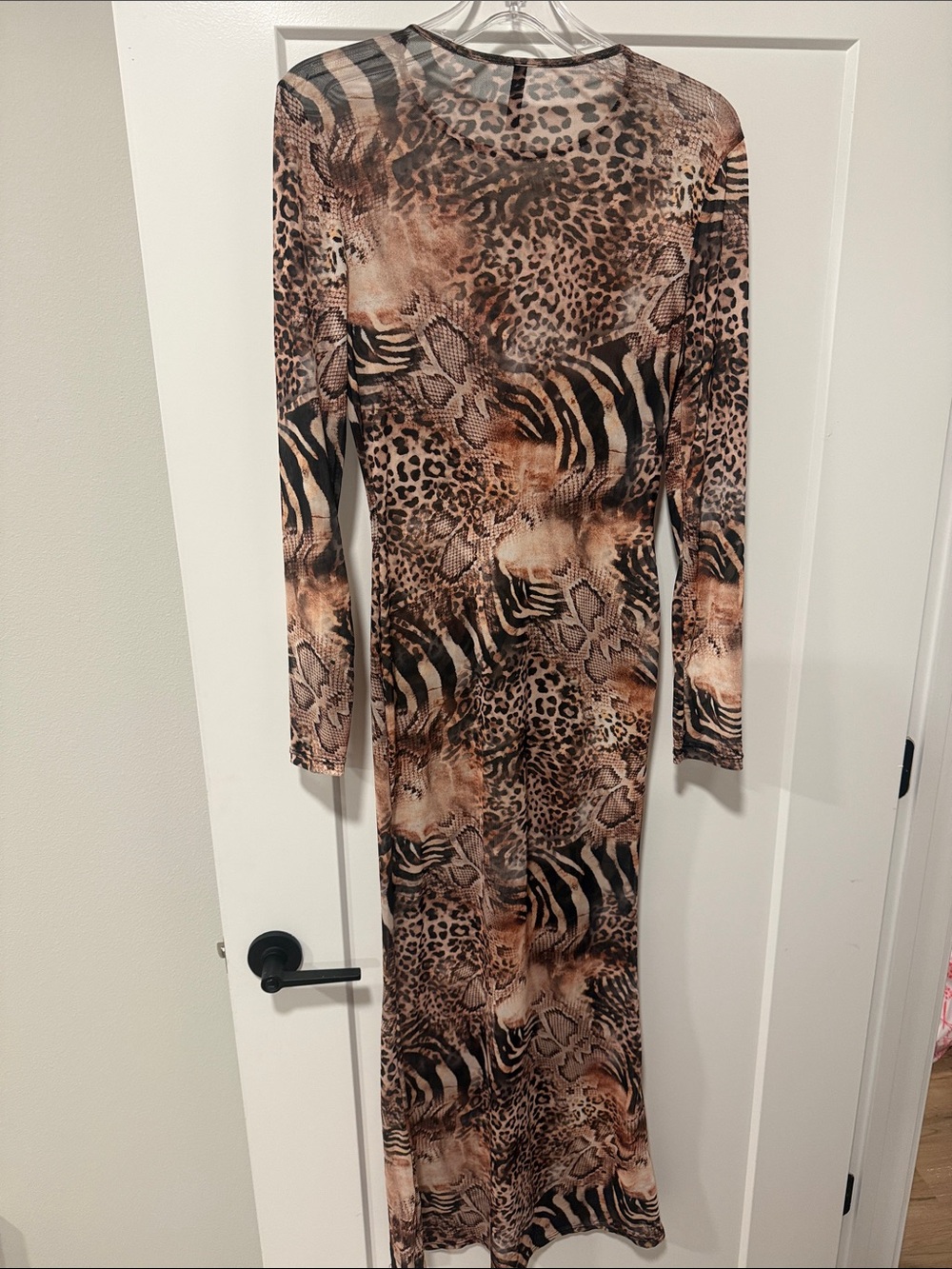 Sheer Mesh Animal Print Long Sleeve Maxi Dress - Picture 4 of 5